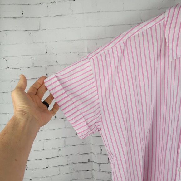 SO PINK & WHITE STRIPE SHORT SLEEVE BUTTON DOWN COTTON TOP SIZE 2X - Picture 5 of 7